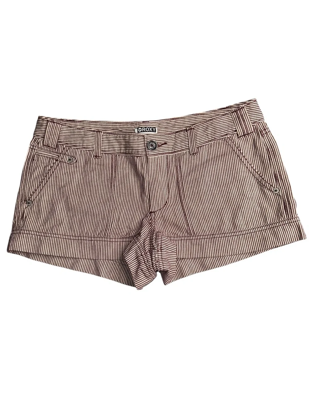 VTG Roxy Striped Cotton Shorts Womens Size 11 Low Rise Cuffed Surf Y2K